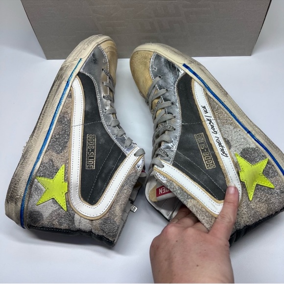 Golden Goose Slide Double Quarter Suede Toe Camo Print Leather Star High Sneaker - Picture 6 of 16